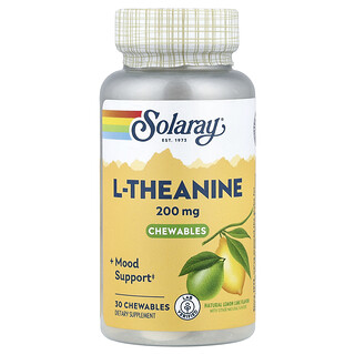 Solaray, L-Theanine, Doğal Limon-Limon, 200 mg, 30 Çiğnemelik