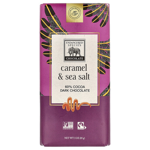 Endangered Species Chocolate, Caramel & Sea Salt Dark Chocolate, dunkle Schokolade mit Karamell und Meersalz, 60% Kakao, 85 g (3 oz.)