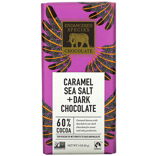 Endangered Species Chocolate, Caramel, sel de mer et chocolat noir, 60 % de cacao, 85 g
