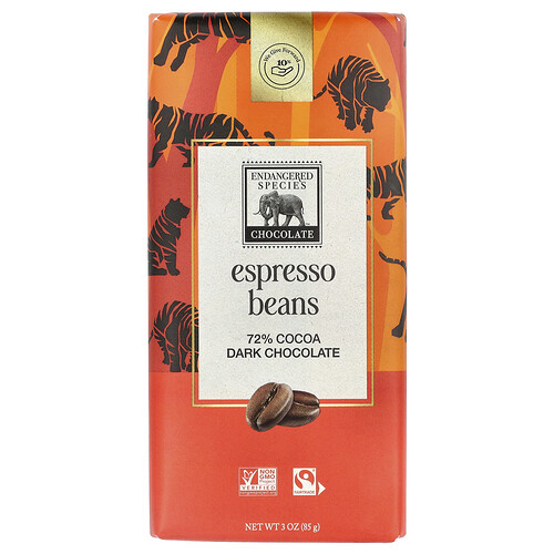 Endangered Species Chocolate, Espressobohnen + dunkle Schokolade, 72% Kakao, 85 g (3 oz.)