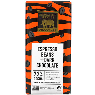Endangered Species Chocolate, Espresso Beans + Dark Chocolate, 85 g (3 oz)