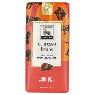Endangered Species Chocolate, Espressobønner + mørk sjokolade, 72 % kakao, 85 g