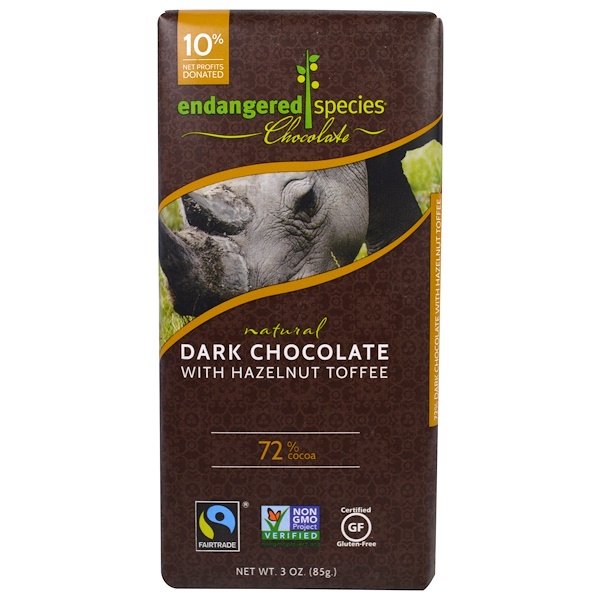 Endangered Species Chocolate, Натуральный черный шоколад с фундуком, ирис, 3 унции (85 г)