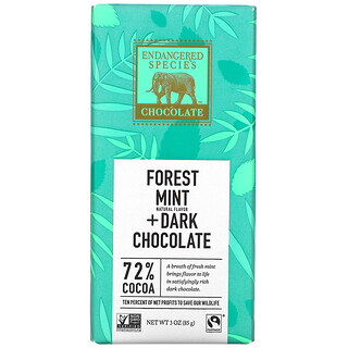 Endangered Species Chocolate, Forest Mint + Dark Chocolate, 72% Cocoa, 3 oz (85 g)