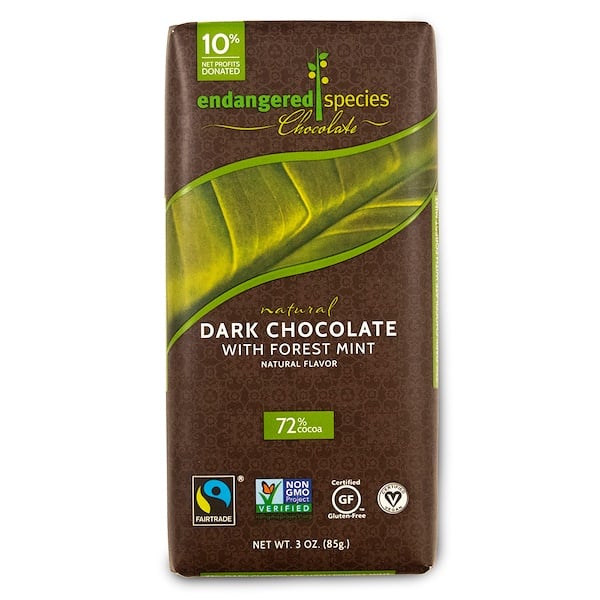 Endangered Species Chocolate, Natural Dark Chocolate with Forest Mint, 3 oz (85 g)