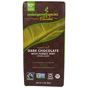 Endangered Species Chocolate, Dark Chocolate with Deep Forest Mint, 3 oz (85 g)