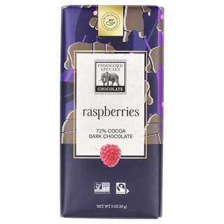 Endangered Species Chocolate, Tableta de chocolate negro y frambuesas ácidas, 72 % de cacao, 85 g (3 oz)