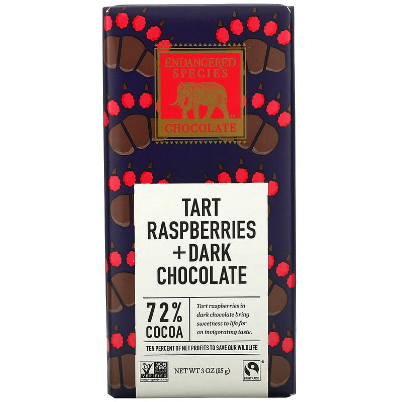 Endangered Species Chocolate, Tart Raspberries + Dark Chocolate Bar, 72 ...