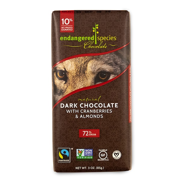 Endangered Species Chocolate, Natural Dark Chocolate with Cranberries & Almonds, 3 oz (85 g)