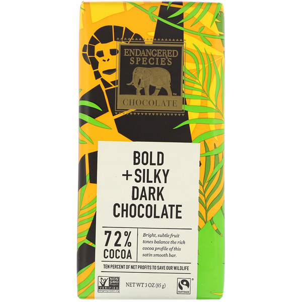 Endangered Species Chocolate, Bold + Silky Dark Chocolate, 3 oz (85 g)