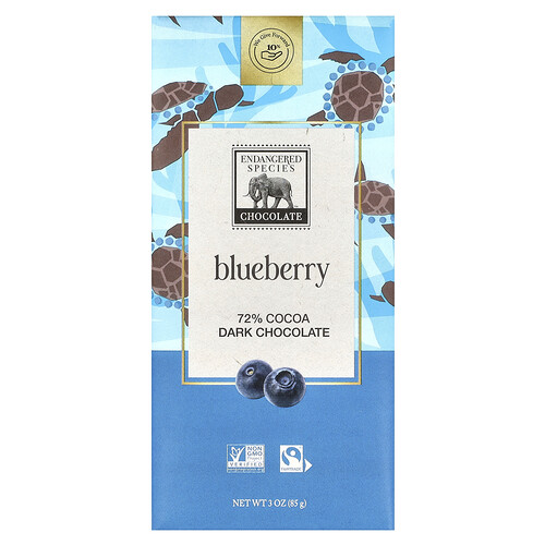 Endangered Species Chocolate, Köstliche Heidelbeeren + dunkle Schokolade, 72% Kakao, 85 g (3 oz.)