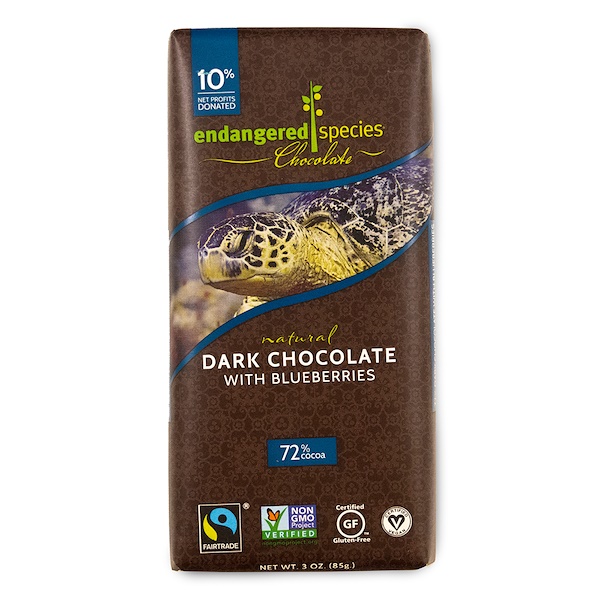 Endangered Species Chocolate, Натуральный горький шоколад с черникой, 3 унц. (85 г)