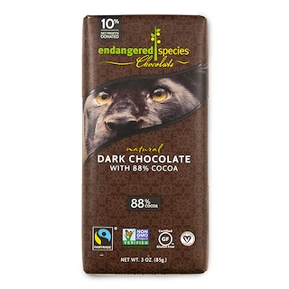Endangered Species Chocolate, شوكولاتة داكنة طبيعية بالكاكاو 88%، 3 أونصات (85 غرام)