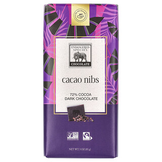 Endangered Species Chocolate, Kakaonibs, mørk sjokolade, 72 % kakao, 85 g