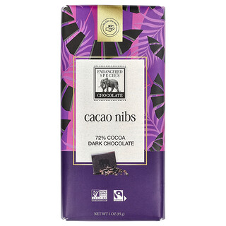 Endangered Species Chocolate, Cacao Nibs, Dark Chocolate, 72% Cocoa, 3 oz (85 g)
