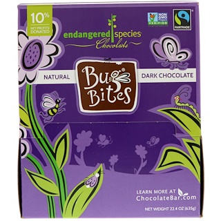 Endangered Species Chocolate, Bug Bites, натуральный темный шоколад, 22.4 унц (635 г)