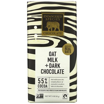 Купить Endangered Species Chocolate Oat Milk + Dark Chocolate, 55% Cocoa, 3 oz (85 g)