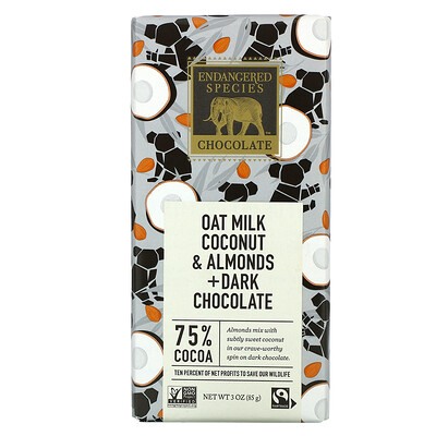 Endangered Species Chocolate Oat Milk Coconut & Almond + Dark Chocolate, 75% Cocoa, 3 oz (85 g)