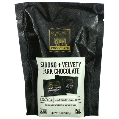 Купить Endangered Species Chocolate насыщенный темный шоколад, 88% какао, 12 шт. в индивидуальной упаковке, 119 г (4, 2 унции)