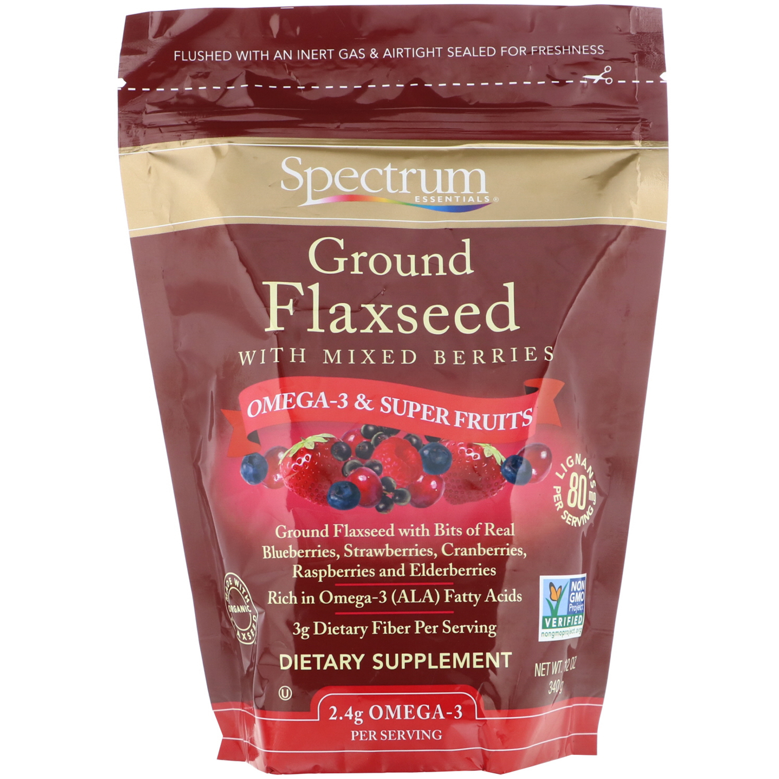 Spectrum Essentials, Ground Flaxseed with Mixed Berries, 12 oz (340 g