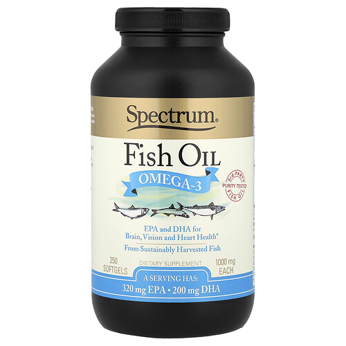 Spectrum Essentials Fish Oil, Omega-3, 250 Softgels (500 mg per Softgel)