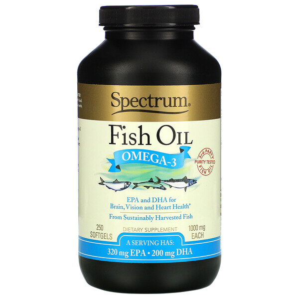 Spectrum Essentials, рыбий жир, омега-3, 1000 мг, 250 капсул