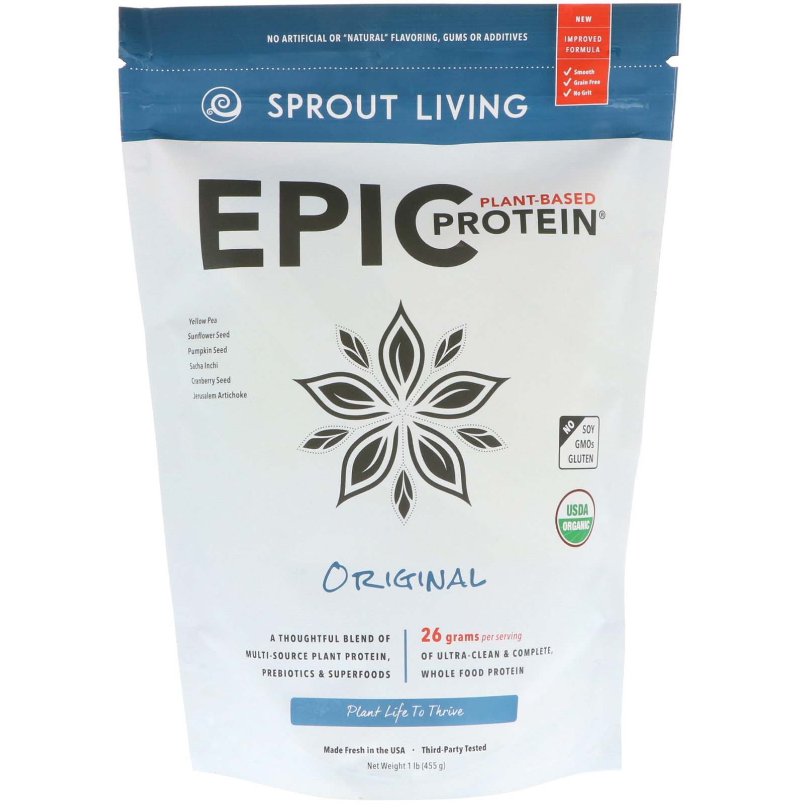 Sprout Living, Epic PlantBased Protein, Original, 1 lb (455 g)