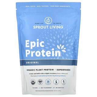 Sprout Living, Epic Protein, Proteína vegetal orgánica y superalimentos, Original, 455 g (1 lb)
