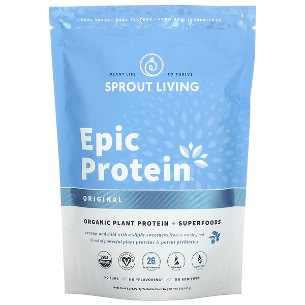 Sprout Living, Epic Protein, органический растительный протеин и суперфуды, классический вкус, 455 г (1 фунт)