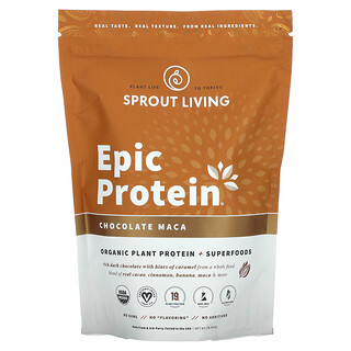 Sprout Living, بروتين ممتاز، بروتين نباتي عضوي + أطعمة فائقة القيمة الغذائية، شيكولاتة ماكا، رطل واحد (455 جم)