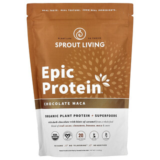 Sprout Living, Epic Protein, Proteína Vegetal Orgânica + Superalimentos, Maca de Chocolate, 455 g (1 lb)