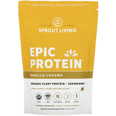 Sprout Living Epic Protein, ваниль и лукума, 455 г (1 фунт)