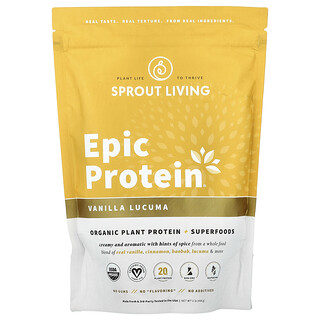 Sprout Living, Epic Protein®, Proteína Vegetal Orgânica + Superalimentos, Lúcuma e Baunilha, 456 g (1 lb)