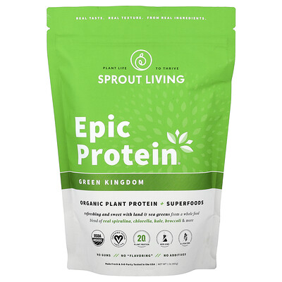 Sprout Living  Epic Protein®  Organic Plant Protein + Superfoods  Green Kingdom  1 lb (456 g)