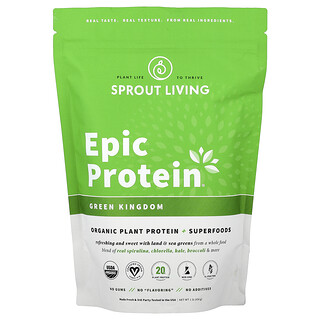 Sprout Living, Epic Protein®, Proteína vegetal orgánica más superalimentos, Reino verde, 456 g (1 lb)