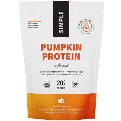 Sprout Living Simple Protein, Organic Plant Protein, Pumpkin Seed (Unflavored), 1 lb (454 g)
