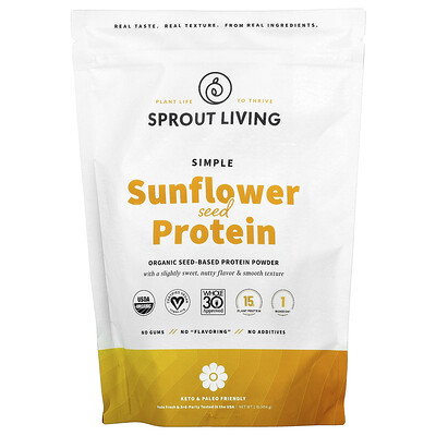 Sprout Living, Proteína simple de semilla de girasol`` 454 g (1 lb)
