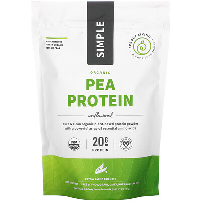 Sprout Living Organic Simple Pea Protein, Unflavored, 1 lb (454 g)