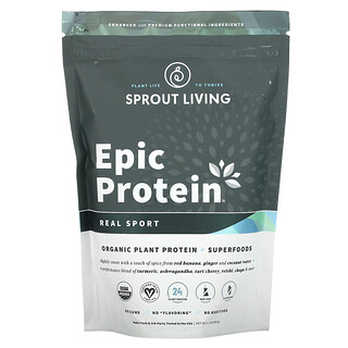 Sprout Living, Epic Protein（エピックプロテイン）、オーガニック植物性タンパク質＋スーパーフード、リアルスポーツ、494g（1.1ポンド）