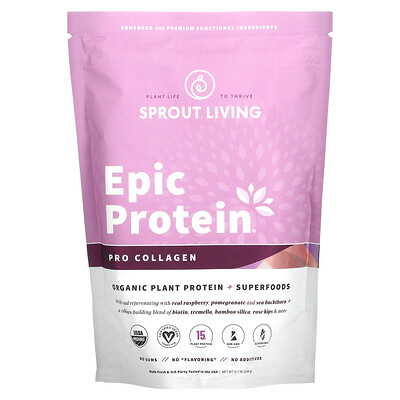 Sprout Living Epic Protein, органический растительный протеин и суперпродукты, профессиональный коллаген, 364 г (0,8 фунта)