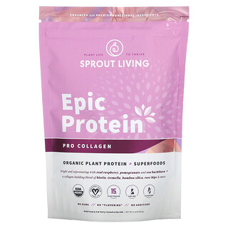Sprout Living, بروتين Epic Protein، بروتين نباتي عضوي + أطعمة فائقة القيمة الغذائية، برو كولاجين، 0.8 رطل (364 جم)