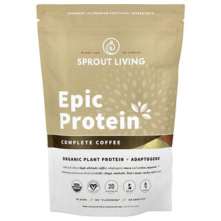 Sprout Living, Epic Protein®, Proteína vegetal orgánica más adaptógenos, Café completo, 456 g (1 lb)