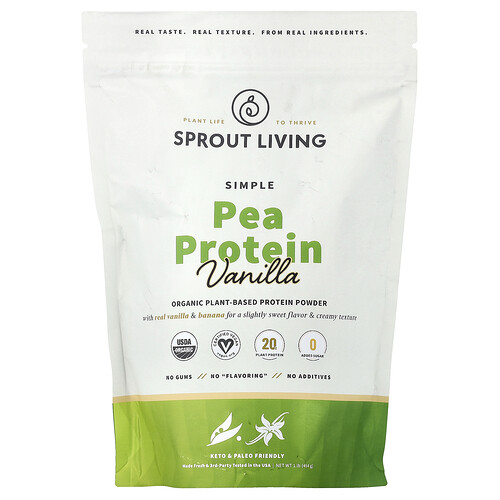 Sprout Living Simple Pea Protein, Vanilla, 1 lb (454 g)