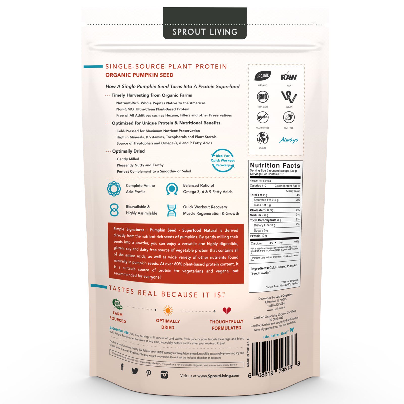 Sprout Living, Simple Protein, Organic Plant Based Protein Powder