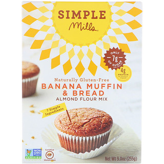 Simple Mills, Натуральная смесь миндальной муки без глютена, банановый кекс и хлеб, 9 унций (255 г)