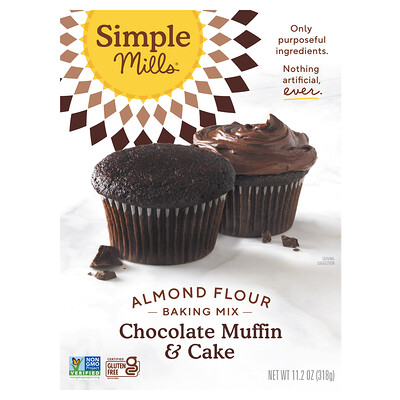 Simple Mills смесь для выпечки шоколадных кексов и коржа из миндальной муки, 318 г (11,2 унции)