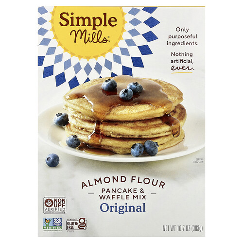 Simple Mills, Mezcla de harina de almendras para preparar panqueques y waffles, Original, 303 g (10,7 oz)