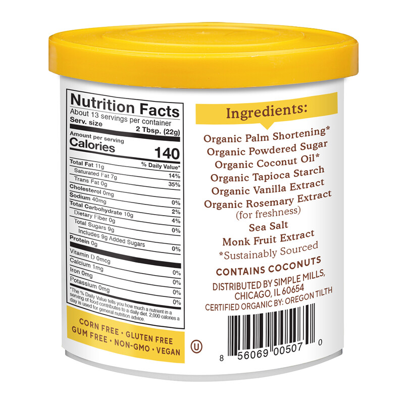 Simple Mills, Organic Frosting with Coconut Oil, Vanilla, 10 oz (283 g