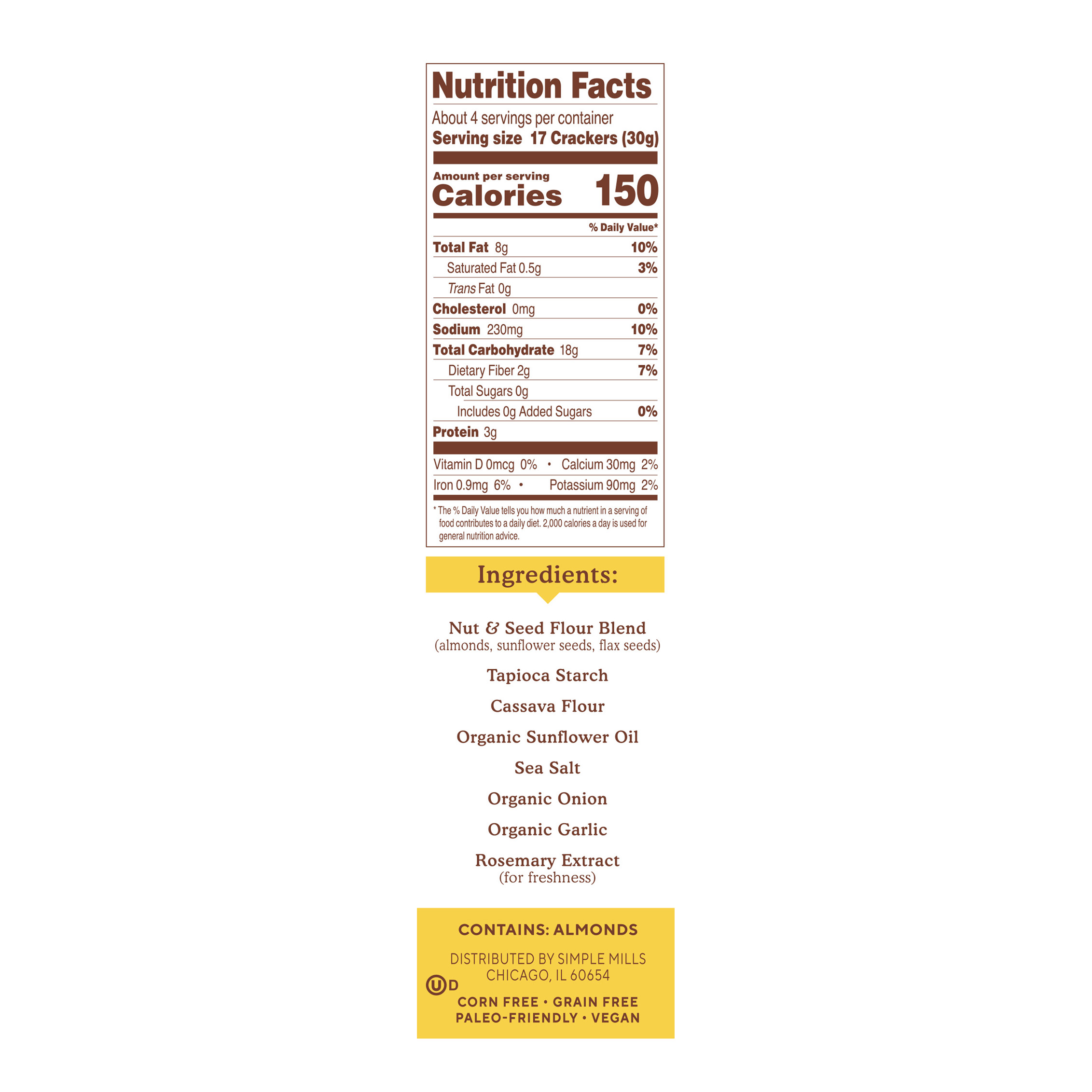 Simple Mills, Almond Flour Crackers, Fine Ground Sea Salt, 4.25 oz (120 g)