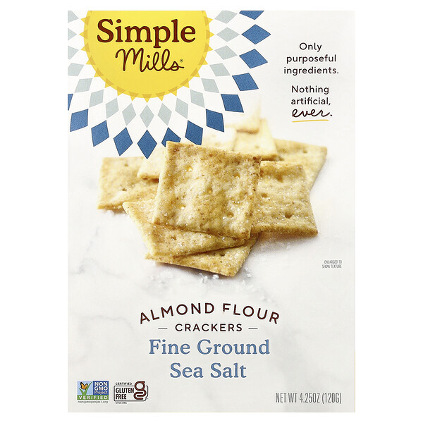 Simple Mills Almond Flour Crackers, Fine Ground Sea Salt, 4.25 oz (120 g)